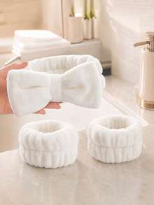 Bộ 3/2/1 món - Bộ băng đô và băng đeo cổ tay SPA bằng sợi microfiber cao cấp, băng đeo cổ tay thấm hút chống thấm nước, băng đô và băng đeo cổ tay SPA bằng mút xốp cho bé gái (băng đô nơ màu trơn + 2 băng đeo cổ tay trang trí), bộ băng đô và phụ kiện tóc cho mặt, phụ kiện tóc SPA trang điểm, băng đô làm sạch da mặt, băng đô trang điểm, băng đô chăm sóc da, băng đô mút xốp mềm mại, băng đô khăn bông mềm mại thấm hút. - Xem 5