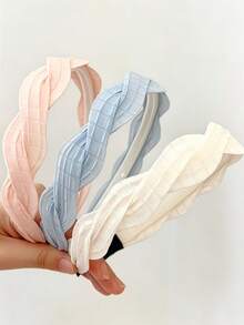 3pcs Soft Linen Woven Floral Plaid Headbands, Elegant Non-Slip Hair Hoops, Suitable For Girls Daily And Spring Outfits - Multicolor - View 4