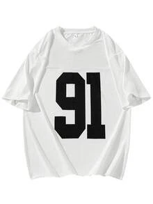 Chinpeno Áo thun nam chất liệu jersey gân nổi, in số, phong cách đường phố cổ điển, áo casual mùa hè. - trắng - Xem 5