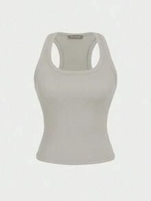 Camiseta sin mangas cuadrada Floreya para mujer, top casual de verano de ajuste ceñido sin mangas para capas, sencillo pero elegante, estilo deportivo, versátil para todas las estaciones en color blanco - Gris Claro - Ver 3