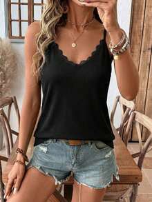 LUNE 3 piezas Tops sin mangas de mujer con encaje de estilo waffle y empalme, prendas básicas de uso diario, primavera/verano, casual - Multicolor 4 - Ver 3