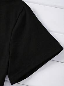 Camiseta de Cuello Redondo con Estampado de Letras Simple Estilo Europeo y Americano para Mujer, Marca Darlin - Negro - Ver 3