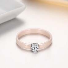 Pinannie Nhẫn đính ước tối giản 3mm dành cho nữ, nhẫn cưới bằng gốm sứ, nhiều màu sắc hồng, xanh lá cây, trắng, đen, đá Cubic Zirconia dễ thương, quà tặng trang sức cho người yêu. - Nhẫn Solitaire tối giản - Xem 76