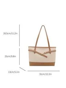 1pc Women's Fashion Commuter Colorblock Shoulder Bag, Portable Versatile Luxury Large Capacity Tote Bag, Suitable For Dates, Shopping, Gifts, Work, Commuting - White - View 2