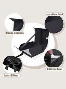 Black Gift Box With Ribbon, Suitable For Groomsmen Gifts, Magnetic Closure, Foldable Rectangular Luxury Gift Box, Perfect For Weddings, Christmas, Halloween And Birthdays - Black - View 4