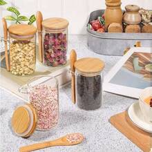 4-Piece Set Sealed Food Storage Containers For Kitchen And Fridge Organization, Large Size - Perfect For Rice, Pasta, Tea, Nuts And Coffee Beans - Dishwasher , Includes 4 Wooden Spoons - Clear - View 6