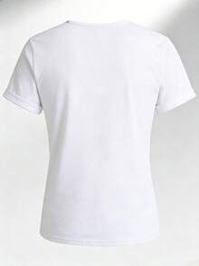 Women's Soft Cotton T-Shirt With "Teaching With Love Teacher Leaves A Mark" Print Featuring A Book, Flower, And Heart; Casual Round Neck; Ideal For Teacher's Day Gifts, Everyday Wear, And Classes; Breathable And Meaningful For Dedicated Teachers. - 白色 - 查看 2