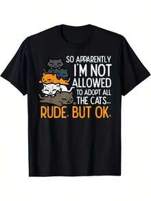 Camiseta Divertida para Amantes de Gatos, Apta para Dueños de Gatos Tabby Tuxedo y Maine  - Camiseta Casual Retro de Cuello Redondo con el Eslogan "No Me Permiten Adoptar a Todos los Gatos", Lavable a Máquina, Regalo para Hombres y Mujeres, Ropa Casual para Dueños de Gatos - Negro - Ver 1