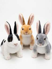 Realistic Plush Rabbit Doll, Soft And Fluffy Stuffed Rabbit Animal, Cute Simulated Rabbit Doll, Comfortable Desk/Sofa Decor, Plush Rabbit Companion Pillow, Novelty Home Decor Gift For Animal Lovers (Multi-Color) - Multicolor - View 5