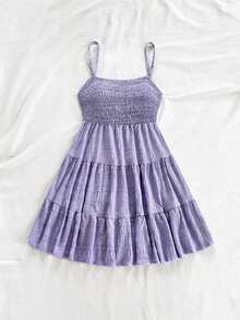 Vestido Casual de Tanque Halter Cuello con Dobladillo Plisado unicolor para Mujeres en Verano - Morado 2 - Ver 4