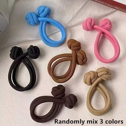 Bộ 3 chiếc dây buộc tóc có nút cài, màu ngẫu nhiên, dây buộc tóc hai đầu, dây chun co giãn cao, phụ kiện buộc tóc đuôi ngựa.