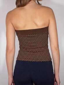 Summer Minimalist Versatile Polka Dot Y2K Babe Style Strapless Slim Top - Brown - View 2