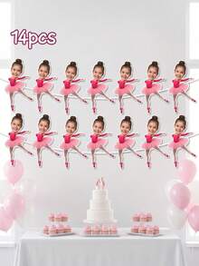 7/14/21pcs Customized Ballet Dancer Photo Banner, Personalized Baby Face Colorful Flag, Unique Pink Ballet 1/2 Year Old Birthday Party Decor, Ballet Theme Decoration Garland - Multicolor - View 19