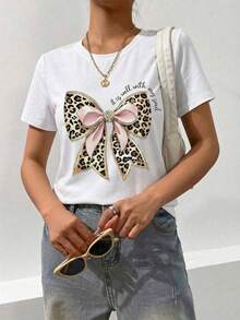 Women's Summer Fashion Short Sleeve T-Shirt Casual Outdoor Fashion 'Die' Print Casual Women's T-Shirt With Relaxed Pattern - 白色 - 查看 3