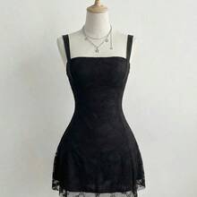 Women's Casual Sexy Backless Lace Cinched Waist Dress Women Dress Vintage Strapless Dress Black Winter Lace Dress Black Dress Elegant Dress - Negro - Ver 2