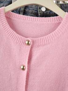 Cárdigan de botones gris para mujer - Cárdigan casual y de moda de manga corta, elástico, silueta en forma de H, adecuado para primavera y verano, diseño con detalle de punto acanalado, cierre de botones, tela transpirable, estilo cárdigan, artículo esencial de primavera/verano - Rosa - Ver 3