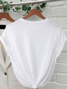 1pscINAWLY Camiseta de manga corta informal y versátil con estampado de corazón para mujer, 100% algodón - Blanco 2 - Ver 2