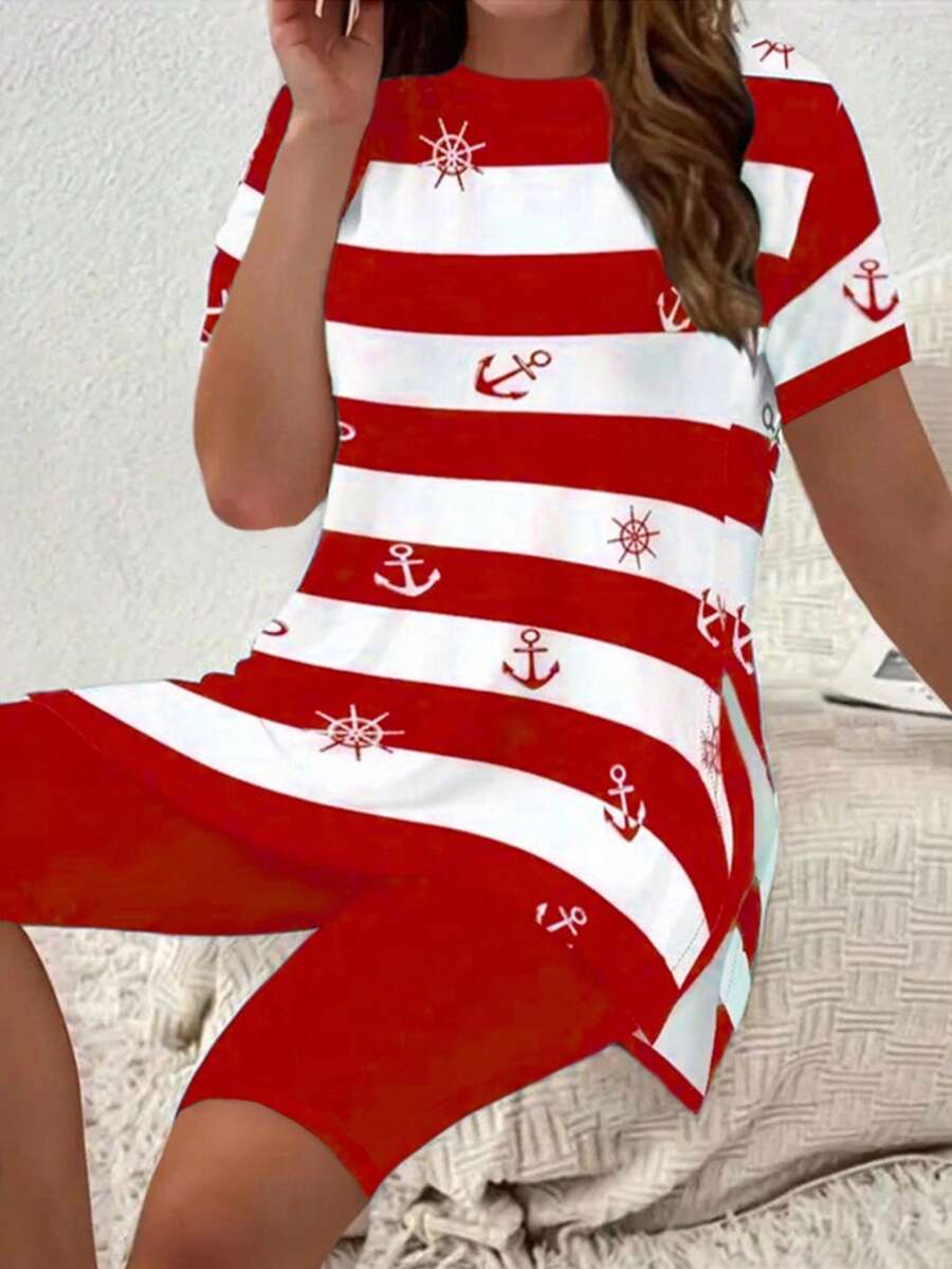 Plus Size Women's Two Pieces Contrast Stripe Casual Sports Suit (Spring/Summer) Elegant Vacation Red - Red - View 1