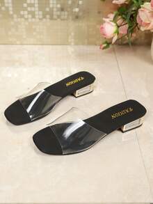Giày sandal quai trong suốt thanh lịch dành cho nữ, kiểu dáng tối giản thoải mái, hở mũi, gót thấp, giày đi biển ngoài trời thời trang thường ngày cho mùa hè. - Trong sáng - Xem 7