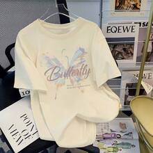 Camiseta blanca de algodón puro de manga corta para mujer, estilo popular de verano 2024, holgada y estilizadora, diseño único. - Negro - Ver 4