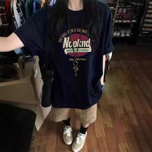 Camiseta de manga corta de algodón puro para mujer de talla grande, diseño de verano, estilo coreano y americano de nicho, corte holgado. - Blanco - Ver 12