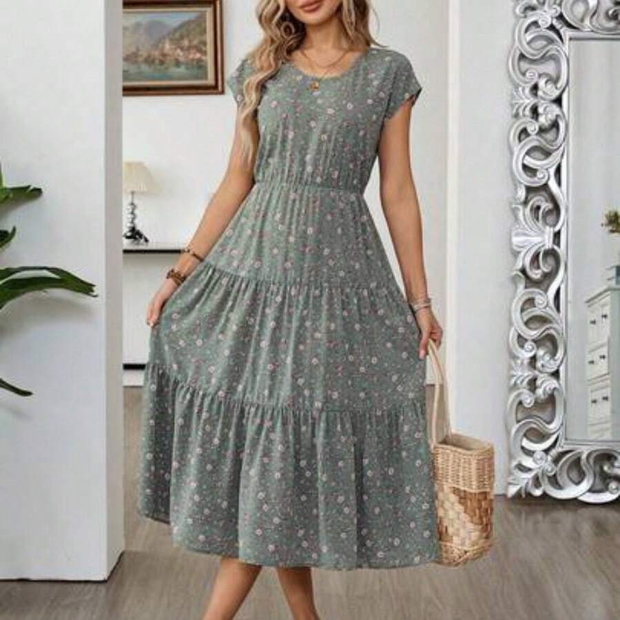 Women's Casual Ditsy Floral Vacation Dress - Verde - Ver 1