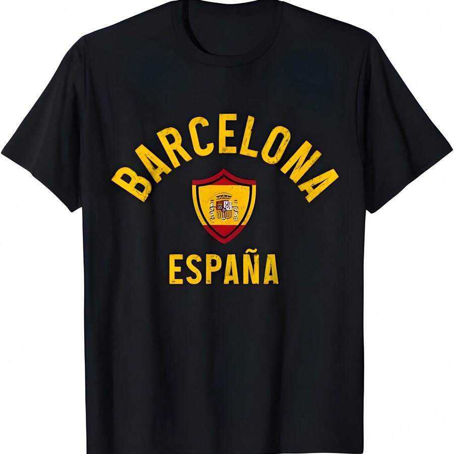 Barcelona España Souvenir Bandera española Camiseta Vintage - Negro - Ver 1