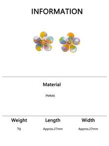 3 Pairs/1 Pair Fresh Acetate Resin Flower Stud Earrings, Niche Design, Orange/White/Iridescent 3 Colors Available, Light Luxury Gentle Style, Cartoon Five-Petal Flower Studs, Cute Sweet Exquisite Flower, Elegant Elegant, Versatile For Women's Vacation, Daily Wear And Outings - Earrings - View 9