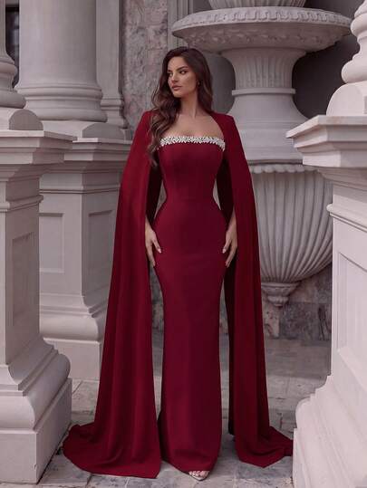 Women's Formal Evening Dress With Spaghetti Straps, High Waist And Back Slit Design, Suitable For Banquets And Parties