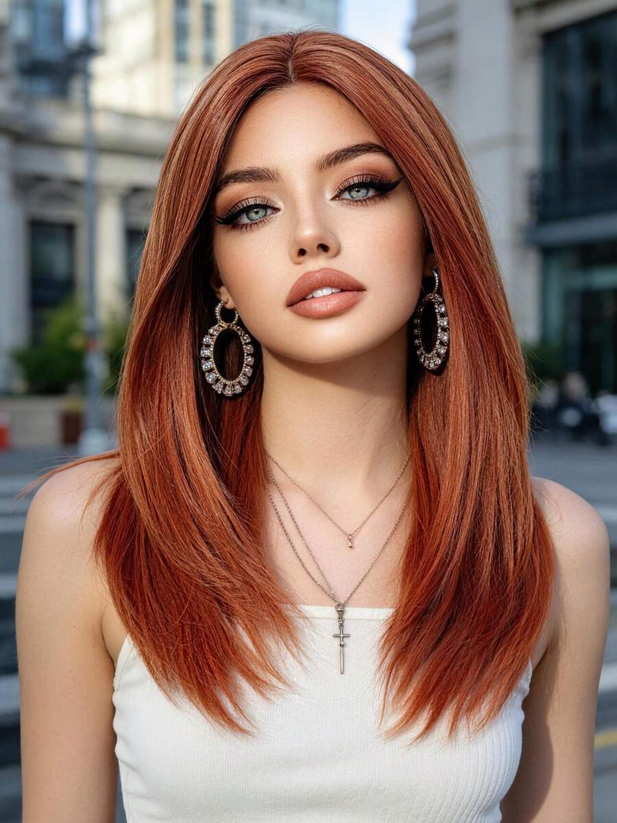 Peluca corta de bob naranja para mujeres, cabello sintético resistente al calor, peluca recta de aspecto natural con flequillo, para uso diario/fiesta/cita, fácil de usar