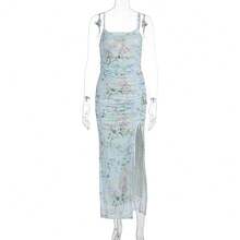 Nuevo Vestido envoltura floral tirantes cuello barco espalda abierta look elegante - Azul - Ver 10