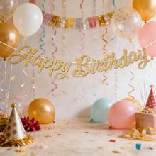 1 Set Happy Birthday Glitter Pull Flags/Luxury High-End Birthday Party Decor/Essential For Scene Decoration/Rose Gold/Gold Birthday Pull Flags/Birthday Party Backdrop Decor Banner/Atmosphere Party Supplies/Birthday Party Backdrop Wall Decor/Hotel Room Decor Pull Flags Banner - View 3