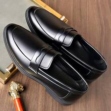 Men's Formal Business Leather Shoes, Versatile Casual Fashion Solid Color Shiny Office Shoes, Suitable For All Seasons - Black - View 11