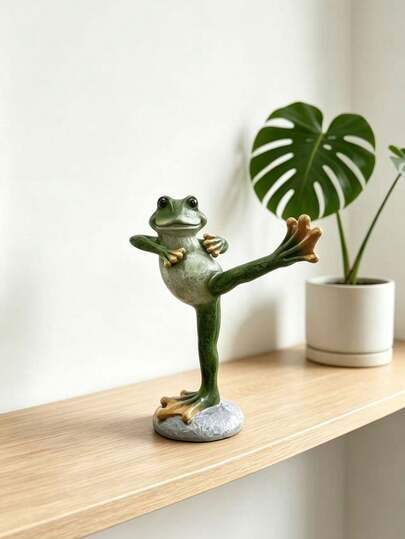 1 pieza Figura decorativa de rana de yoga para jardín, decoración de resina creativa para patio exterior, estatua de rana pateando de dibujos animados, adecuada para balcón, terraza, césped, paisajismo de jardín, también para vestíbulo, sala de estar, resistente al agua y resistente a la decoloración, diseño vívido y lindo, agrega diversión y vitalidad a su patio, una decoración de jardinería divertida y un regalo único