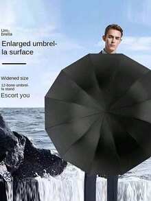 Back To School Season 12-Rib Extra Large Black Windproof Folding Umbrella, Essential For Business And Travel, Suitable For Sunny And Rainy Days, Aluminum Alloy Shaft, Automatic Open/Close, Lightweight, Strong UV Protection, Foldable, Compact And Portable - Multicolor - View 11