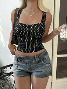 Camiseta de tirantes de punto a rayas rosa, estilo Y2K, diseño sin mangas adecuado para la playa, el transporte y el uso casual en verano - Negro - Ver 8