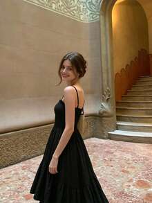 Nuevo vestido de tirantes elegante y vintage con recogido en la cintura, para primavera/verano - Negro - Ver 3