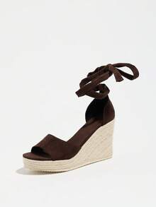 Giày sandal đế xuồng cao gót cho nữ, sandal đế xuồng quai chéo đan, giúp tăng chiều cao và độ dài chân, sandal cao gót kiểu dáng nghỉ lễ. - Cà phê nâu - Xem 9