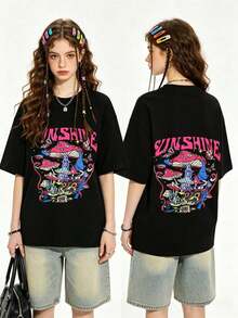 Women's Summer Set Style Y2K - Double-Sided Print Top, Sexy Party Style, Slightly Stretchy Fabric. Women's Denim, Women's Clothing, Graphic Print T-Shirt - 黑色 - 查看 3