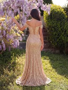 ADYCE Elegant Sequin One-Shoulder High-Waist Slit Backless Tie-Up Maxi Party Dress Fall Wedding - Champagne - View 2