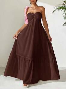 Vestido blanco sin tirantes con estilo bohemio, para primavera/verano - Marrón - Ver 7