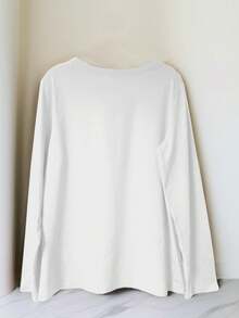 Camiseta de mujer para primavera y verano, estilo regular, de manga larga, con diseño de frasco de perfume, tacones altos y estampado floral, estilo urbano de moda. |   Diseño Juvenil |   Ajuste cómodo - Blanco - Ver 3