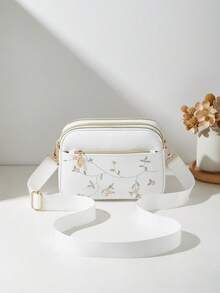 Fashionable Floral Multi-Layer Crossbody Shoulder Bag For Women - White - View 2