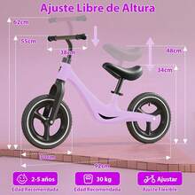 Bicicleta de Balance para Niños, Coche de Equilibrio Infantil con Pedales y Ruedas Neumáticas Amortiguadoras 12 Pulgadas, Asiento Ajustable y Manillar Completo, Edades de 2 a 5 Años - Rojo - Ver 2