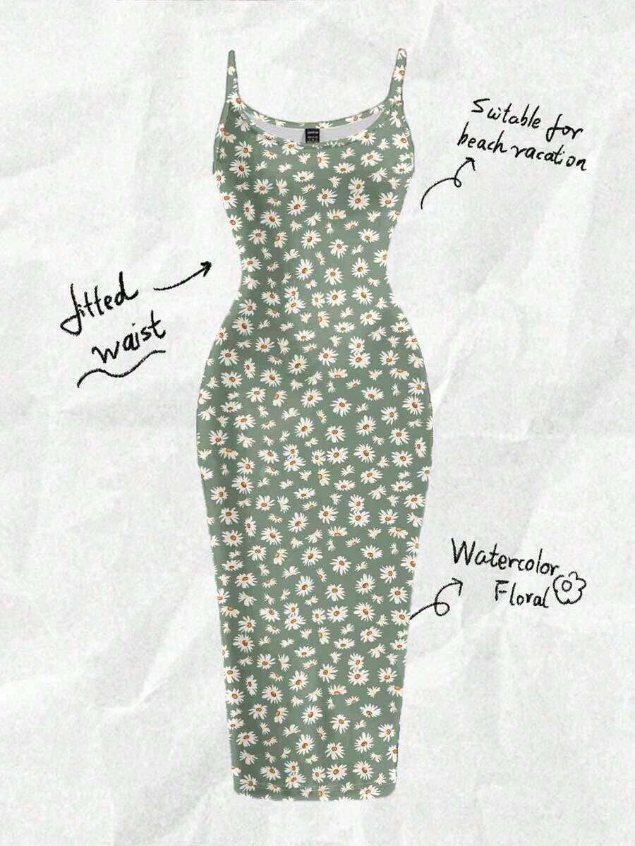 Vestido camisero de Body entero minimalista y casual con estampado de margaritas, adecuado para el verano - Multicolor - Ver 1