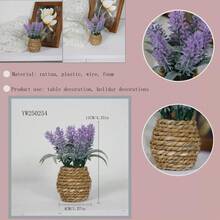 1 Set Of 3 Artificial Woven Rattan Small Potted Plants, PE Polyester Fiber, Suitable For Desktop, Party, Kitchen, Garden Decor, Christmas, Holiday Gifts, Home Decor, Back To School Room Decor, School Supplies - Green - View 5