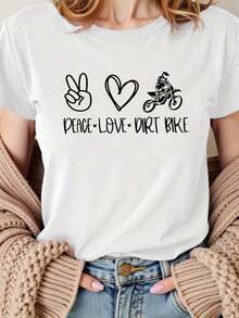 Plus Size - Plus Size - For Those Who Love Leisure, Sports And Off-Road - Introducing A Women's Plus Size Casual T-Shirt With A Round Neck And Spring/Summer Style, Perfect For Daily Wear, Shopping And Parties! - 白色 - 查看 1