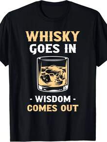 Sommer Whiskey In, Wisdom - Herrdryck-T-shirt, Lämplig för evenemang, fester och barer, den bästa presenten till manliga vänner/familj. Ledig och bekväm för sommaren. - Tillbaka - Visa 1