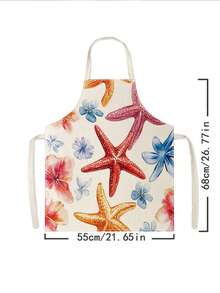 1 pieza, Delantal de poliéster con estampado de estrella de mar, concha, medusa y pez, adecuado para cocinar, hornear y jardinería - se puede usar como vestimenta para la cocina y el comedor. - Multicolor - Ver 15