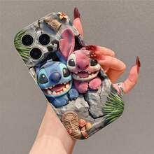 Disney Stitch And Angel Phone Case, Official Disney Lilo & Stitch Character Design, Cute Plush Stitch And Angel Hiding In Hawaiian Stone Hole Protective Cover. Compatible With IPhone 17, 16, 15, 14, 13, 12, 11 Pro Series, Featuring Plush-Style Stitch And Angel Peeking Out From A Stone Hole With Tropical Decorations, Perfect For Disney Fans And Couple Lovers To Showcase Their Favorite Characters, Ideal For Birthdays, Holidays, Anniversaries, Graduation Gifts, Or Any Special Occasion To Surprise Family, Friends, Classmates, And Loved Ones. - 白色 - 查看 3